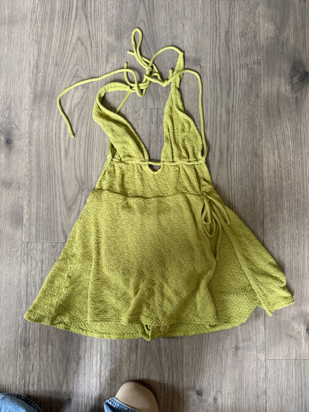Free People Lime Textured Halter Tie-Back Cami Romper